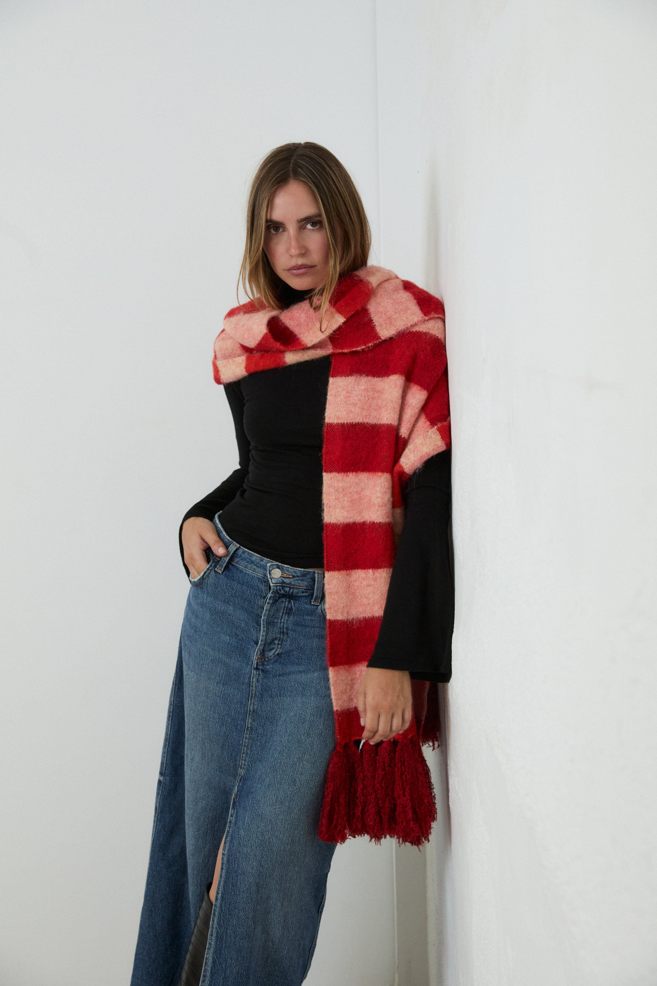 MIM Bufanda UNICA BUFANDA OVA CUADROS ROJOS